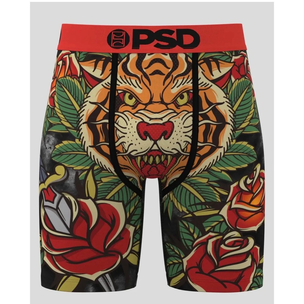 PSD Men Tiger‎ Strength Boxer Briefs Med Tattoo Art Orange Red Underwear New